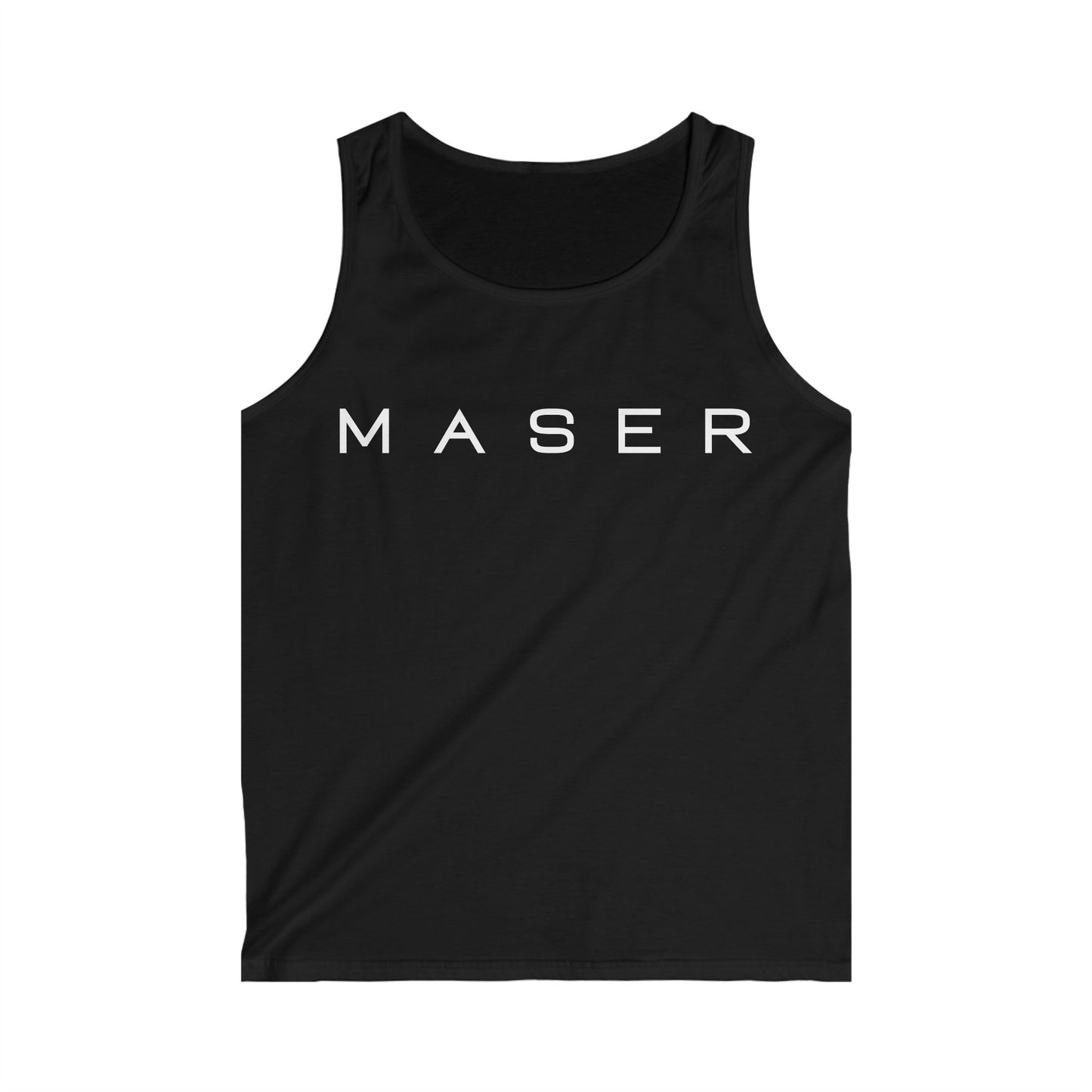 Men's Softstyle Tank Top - Minimalist MASER Design for Casual Summer Vibes