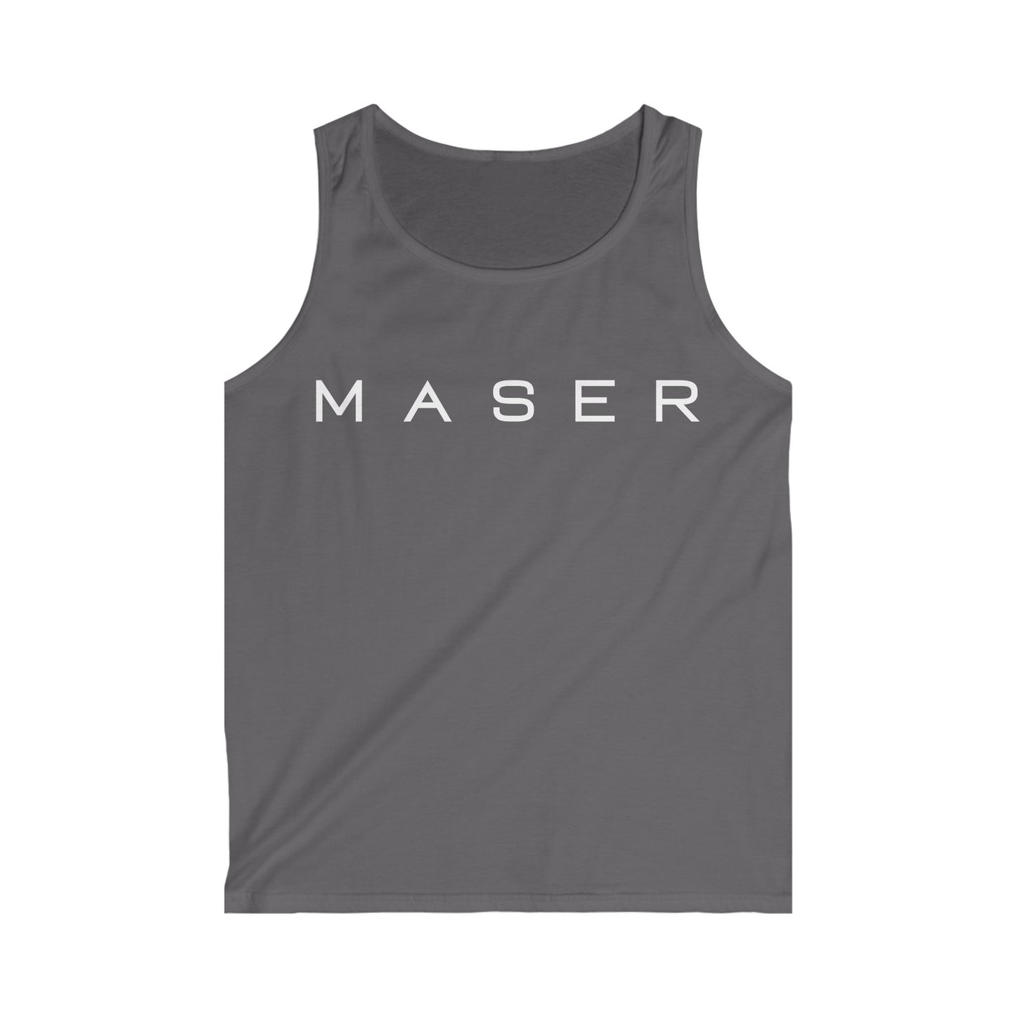 Men's Softstyle Tank Top - Minimalist MASER Design for Casual Summer Vibes