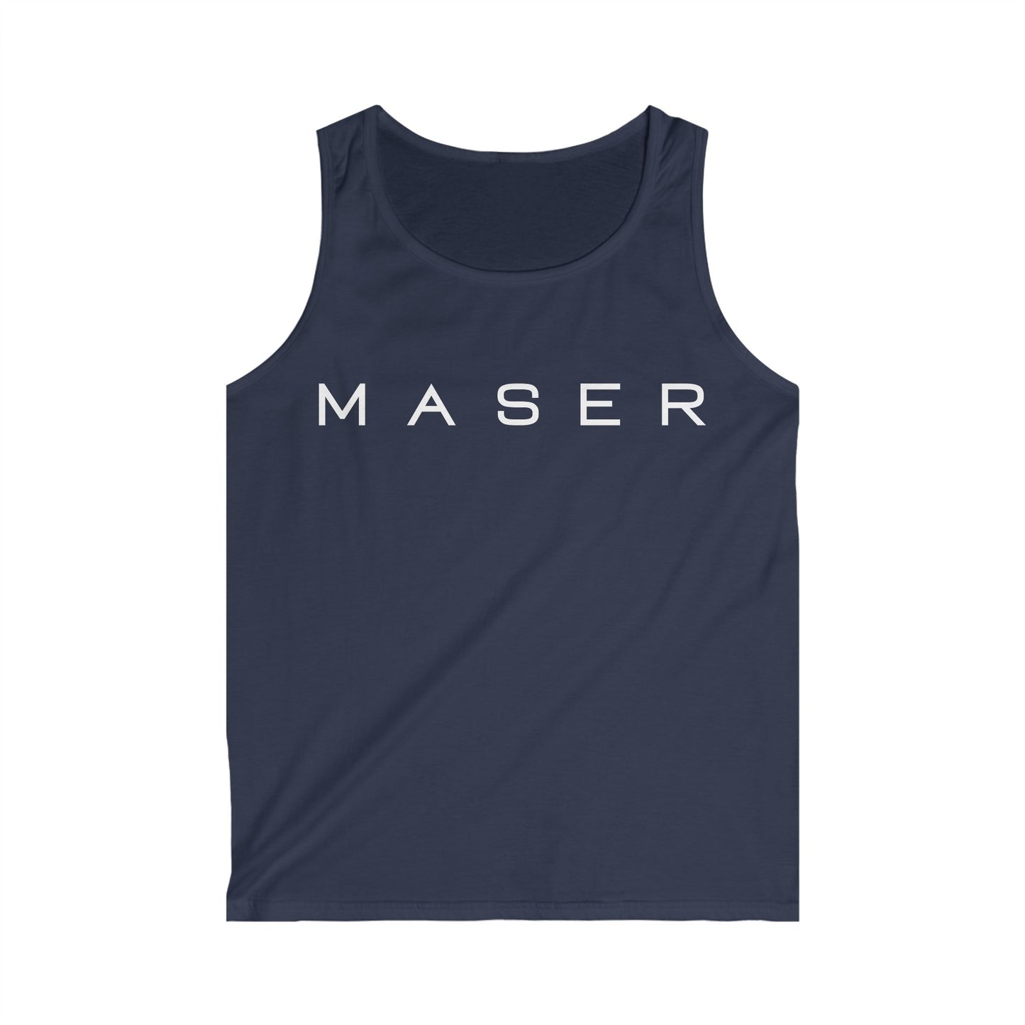 Men's Softstyle Tank Top - Minimalist MASER Design for Casual Summer Vibes